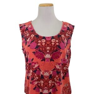 Lucky Brand Floral Cotton Sleeveless Top Coral Pink Size M T Shirt